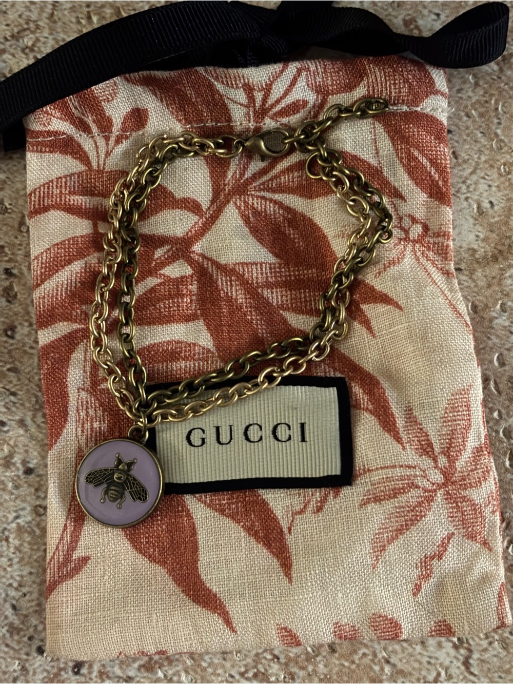 Gucci Light Purple Bee Zipper Pull on Dual Gold-tone Bracelet Adjustable to 8in
